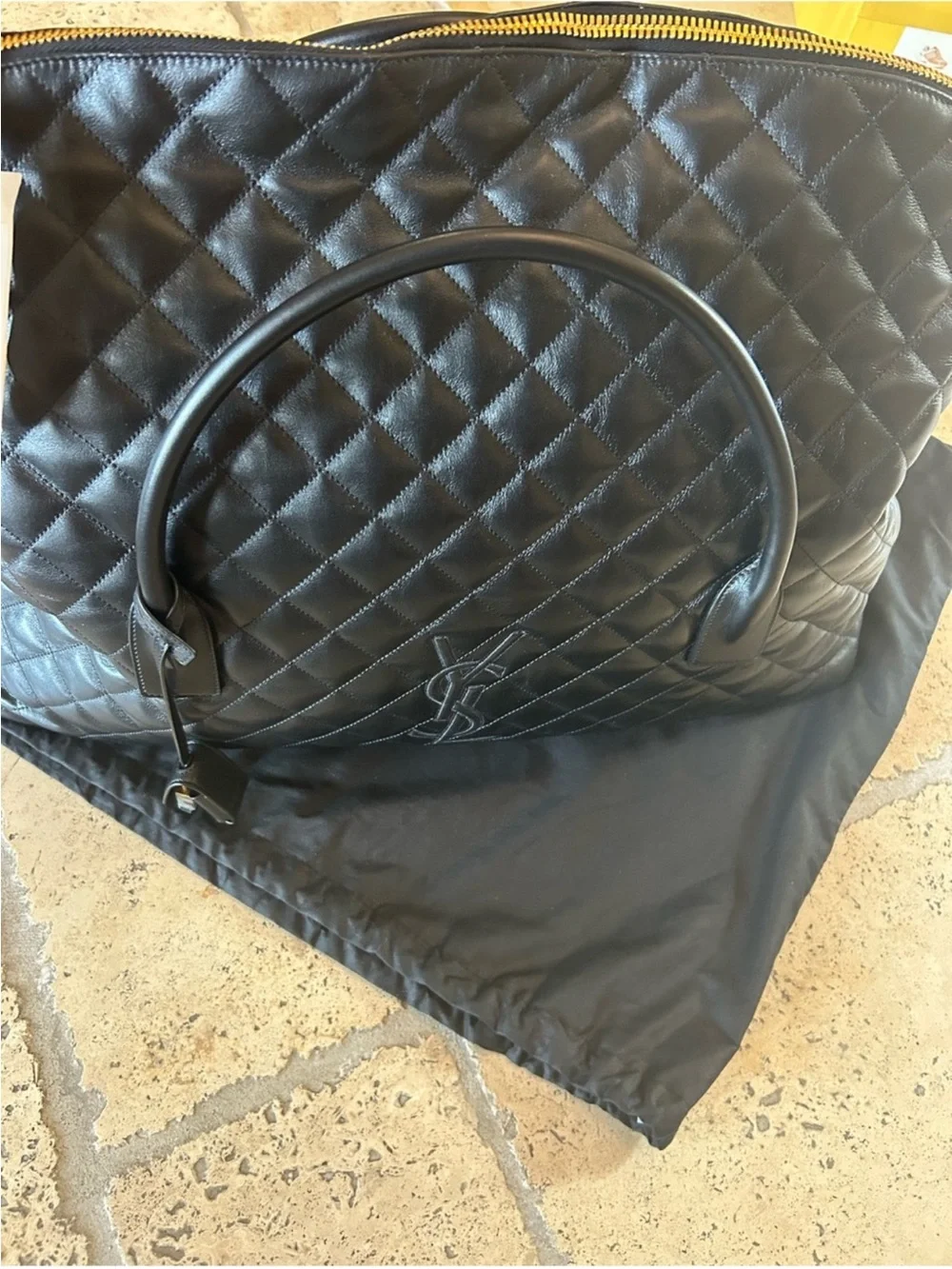 Saint Laurent YSL monogram, ES giant, quilted black, leather, travel bag, Italy